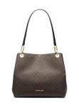 Michael Kors Kensington Large Shoulder Bag Tote Bag, Gold-Tone Hardware/MK Signature Coated Twill/Brown/Black