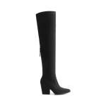DREAM PAIRS Women's Pointed Toe Thigh High Over the Knee Boots Tall Chunky Blocked Heel Fall Long Fashion Sexy Boots,Size 8,Black-Suede,DWUMOB2506