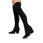 DREAM PAIRS Women's Pointed Toe Thigh High Over the Knee Boots Tall Chunky Blocked Heel Fall Long Fashion Sexy Boots,Size 8,Black-Suede,DWUMOB2506