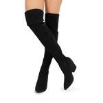 DREAM PAIRS Women's Pointed Toe Thigh High Over the Knee Boots Tall Chunky Blocked Heel Fall Long Fashion Sexy Boots,Size 8,Black-Suede,DWUMOB2506