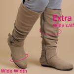 Luoika Women's Extra Wide Calf Knee High Slouchy Boots, Wide Width Tall Boots with Flat Heel Side Zipper.241038 Beige 8.5XW