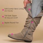 Luoika Women's Extra Wide Calf Knee High Slouchy Boots, Wide Width Tall Boots with Flat Heel Side Zipper.241038 Beige 8.5XW