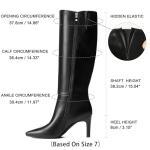 Reitoye Knee High Black Boots Women Sexy Pointed Toe Stiletto Tall Boots Side Zipper Dress Fashion Boots Shoes Size 7