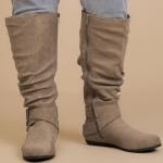 Luoika Women's Extra Wide Calf Knee High Slouchy Boots, Wide Width Tall Boots with Flat Heel Side Zipper.241038 Beige 8.5XW