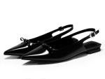 Coutgo Womens Slingback Flats Bow Slip on Dress Shoes Buckle Comfortable Ballet Flats Pointed Toe Flat Party Work Shoes, Black, Size 8.5