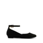 DREAM PAIRS Women's Dress Flats Ballet Low Wedge Round Toe Ankle Strap Comfortable Casual Flats Shoes,Size 9.5,Black/Suede,REVONA