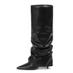 COMFITORIA Womens Knee High Boots, Fold Over Shark Boots Stiletto Heels Slouchy Long Boot Pointed Toe Thigh High Dress Shoes Sexy Fashion Tall Boot for Women with Zipper