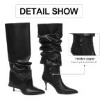 COMFITORIA Womens Knee High Boots, Fold Over Shark Boots Stiletto Heels Slouchy Long Boot Pointed Toe Thigh High Dress Shoes Sexy Fashion Tall Boot for Women with Zipper