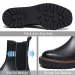 Athlefit Women's Chelsea Ankle Boots Platform Slip On Chunky Heel Lug Sole Leather Booties Black 8