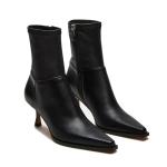 Goiphrri Black Ankle Boots for Women Stiletto High Heel Boot Pointed Toe Short Booties Side Zipper Dress Kitten Heel Booties Elastic Fashion Trendy Fall Boots Size 8.5