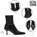 Goiphrri Black Ankle Boots for Women Stiletto High Heel Boot Pointed Toe Short Booties Side Zipper Dress Kitten Heel Booties Elastic Fashion Trendy Fall Boots Size 8.5