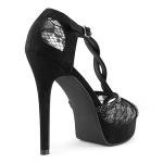 MERUMOTE Women's Peep Toe Platform 5 inch Stiletto Heels Ankle Strap Lace Heels Sexy Prom Shoes Black Suede US7