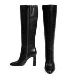 VIUGJNEX Womens Black Boots Chunky Heel Knee High Boots For Women Block High Heel Long Tall Heeled Black Boot Side Zipper Pointed Toe Faux Leather Boot For Women 2025 Trendy Fall Size 8