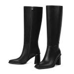 Grakihily Womens Black Boots Wide Calf Boots for Women Tall Boot Leather Long Square Toe Chunky Heel Fashion Dress Boot with Side Zipper,Size, 9