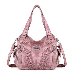 Purses and Handbags Women Fashion Tote Bag Shoulder Bags Top Handle Satchel Purses Washed Synthetic Leather Handbag Retro Pink 13.8 * 4.7 * 11.8 inches