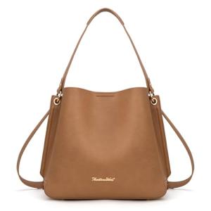 Montana West Hobo Bags for Women Medium Brown Shoulder Purse Casual Bucket Top Handle Handbag with Detachable Crossbody Strap, MWC-584BR
