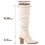 Putu Women's Pointed Toe Knee High Boots Faux Suede Slouch Boots with Chunky Heel Beige 9