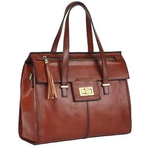 Banuce Full Grain Italian Leather Purses for Women Satchel Handbags with Tassel Twist Lock Detachable and Adjustable Strap Vintage Stylish Brown