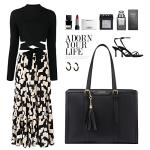 LOVEVOOK Laptop Bag for Women 15.6 inch Lightweight PU Laptop Tote Bag, Large Capacity Computer bag with Clutch Purse for Business, Work, Office, Travel, School,Casual(Black & Leather)