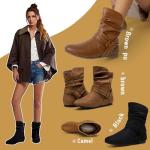 Vepose Women’s Slouch Ankle Flat Boots, Black Suede Short Low Heel Zipper 939A Booties, Size 8.5M US, (CJY939A Black 08.5)