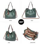 myfriday Casual Faux Leather Tote Hobo Bag for Women, Soft Shoulder Bag Crossbody Satchel Purse and Handbag (Green)