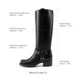 DREAM PAIRS Women's Square Toe Knee High Boots Motorcycle Riding Pull-on Fashion Long Biker Boots for Women,Size 8,Black,DWUMKB2529