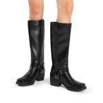 DREAM PAIRS Women's Square Toe Knee High Boots Motorcycle Riding Pull-on Fashion Long Biker Boots for Women,Size 8,Black,DWUMKB2529