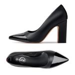 Trary Black Heels Closed Pointed Toe Chunky Pumps Shoes Women Comfortable Block High Heels Slip-On Office Party Wedding Dress Women's Shoes 3.54" Heel Size 9