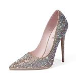 Elisabet Tang Women Pumps, Pointed Toe High Heel Glitter Rhinestone Heels Sparkly Prom Shoes Stiletto Wedding Heels for Bride Shoes for Women Gold Glitter Size 7.5