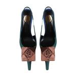 CAGLGLZ Flower High Heels for Women Closed Pointed Toe Stilettos Heel Pumps Slip On Elastic Ankle Strap Slingbacks Fashion Party Dressy Ladies Sandals Shoes(Green,8)