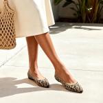 DREAM PAIRS Women's Knit Ballet Dressy Flats Comfortable Washable Flexible Breathable Casual Classic Work Office Walk Pointed Toe Flats,Size 8,Leopard,SDFA26003W