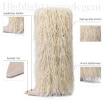 INSMIA Khaki Furry Boots for Women Knee High Fold Over Tall Boot Wide Calf Pointed Toe Stiletto High Heel Fall Winter Boots for Clubwear 8.5