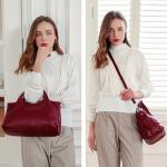 Iswee Women's Genuine Leather Handbag, Medium Satchel Shoulder Bag, Crossbody Hobo Purse with Pockets (Wine)