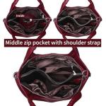 Iswee Women's Genuine Leather Handbag, Medium Satchel Shoulder Bag, Crossbody Hobo Purse with Pockets (Wine)