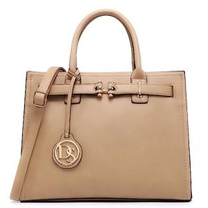 Dasein Women Satchel Purses Handbags Belted Top-handle Work Tote Shoulder Bags with Long Strap (Beige)