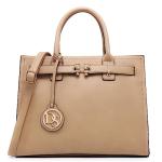 Dasein Women Satchel Purses Handbags Belted Top-handle Work Tote Shoulder Bags with Long Strap (Beige)