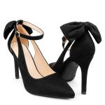COLETER Womens Bow Knot High Heels Pointed Toe Stiletto Ankle Strap D'Orsay Pumps Bow Evening Dress Shoes Suede Black 7.5US