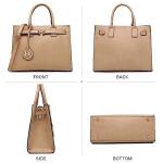 Dasein Women Satchel Purses Handbags Belted Top-handle Work Tote Shoulder Bags with Long Strap (Beige)