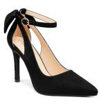 COLETER Womens Bow Knot High Heels Pointed Toe Stiletto Ankle Strap D'Orsay Pumps Bow Evening Dress Shoes Suede Black 7.5US