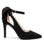 COLETER Womens Bow Knot High Heels Pointed Toe Stiletto Ankle Strap D'Orsay Pumps Bow Evening Dress Shoes Suede Black 7.5US