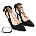 COLETER Womens Bow Knot High Heels Pointed Toe Stiletto Ankle Strap D'Orsay Pumps Bow Evening Dress Shoes Suede Black 7.5US
