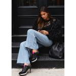 Wnshonzy Sneaker Heels for Women High Heel Black Suede Leather Tennis Shoes Sport Dressy Round T-Toe Comfort Stiletto Style Fashion Hook&Loop Vintage Platform Y2k