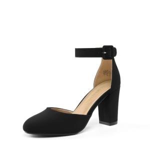 DREAM PAIRS Women's High Heel Ankle Strap Closed Toe Chunky Wedding Party Pumps Shoes,Size 8,Black/Nubuck,Angela
