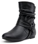 Vepose Women's Slouch Ankle Flat Boots, Black Fashion Short Low Heel Zipper 939A Booties, Size 8.5M US, (CJY939A blackpu 08.5)