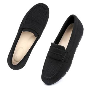 Volattio Loafers for Women Comfortable Slip On Working Shoes Womens Dressy Casual Work Flat Knit Shoes Black Size 8