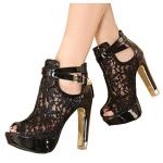 getmorebeauty Women's Pretty Lace Flowers Open Toes High Heels Ankle Boots (US 8, Black)