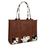 Montana West × Wrangler Vintage Satchel Tote Handbag Western Cow Print Purse for Women Top Handle Large Work Tote Bag WG102G-8119BR