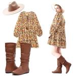 katliu Women's Flat Boots Mid Calf Slouch Boots with Side Zipper Brown US6.5