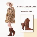 katliu Women's Flat Boots Mid Calf Slouch Boots with Side Zipper Brown US6.5