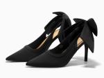 Coutgo Womens Slingback High Heels Bow Closed Pointed Toe Pumps Party Dress Shoes, Black, Size 9